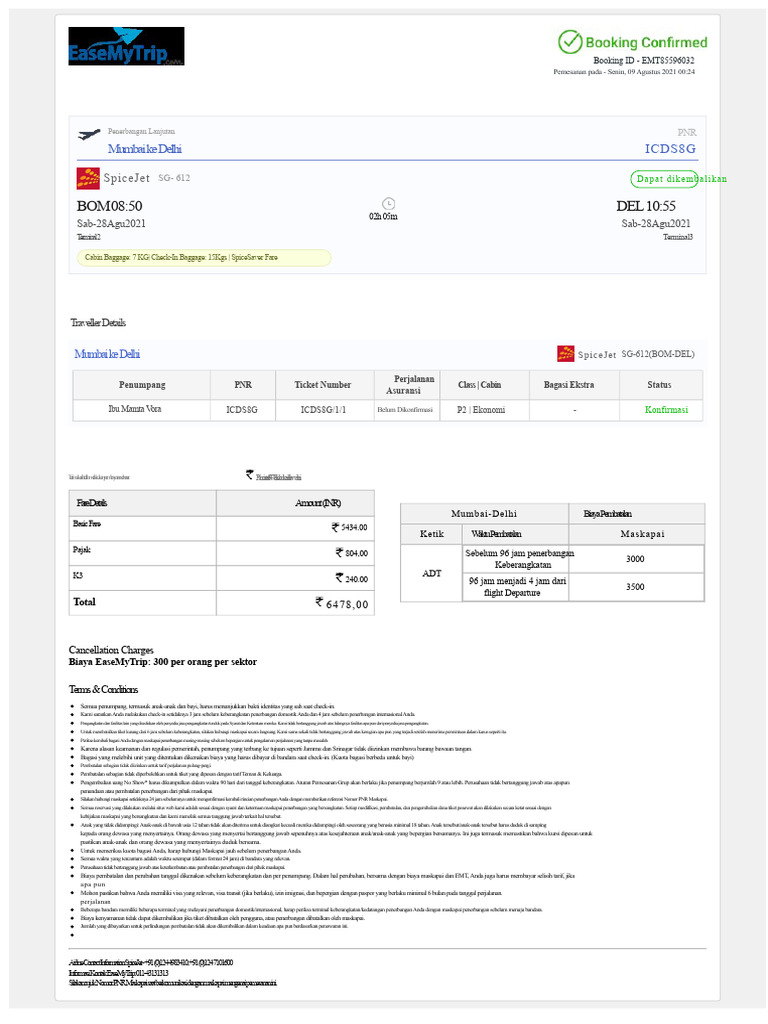 Penerbangan Mumbai-Delhi SG-612 SpiceJet | PDF