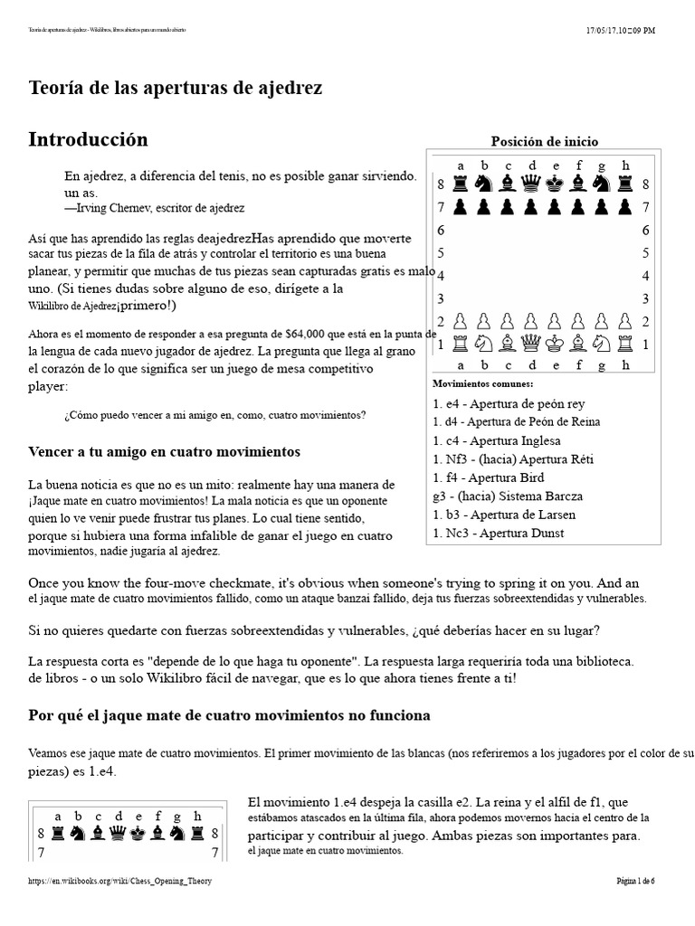 Teoría de Aperturas en Ajedrez | PDF | Aperturas de ajedrez | Juegos de ...