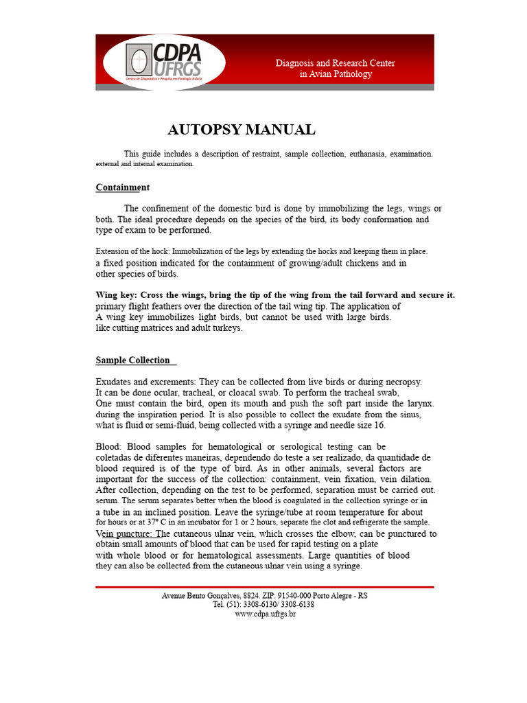 Avian Pathology Autopsy Manual Guide | PDF | Gastrointestinal Tract ...