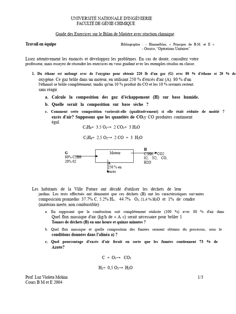 Guide Bilan de Matière en Génie Chimique | PDF | Méthanol | Dioxyde de ...