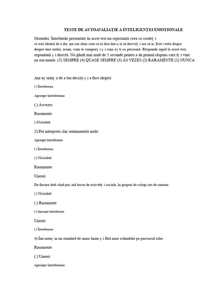 Test de Autoevaluare A Inteligenței Emoționale | PDF
