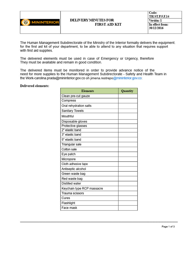 First Aid Kit Delivery Record | PDF | First Aid | Medical Specialties