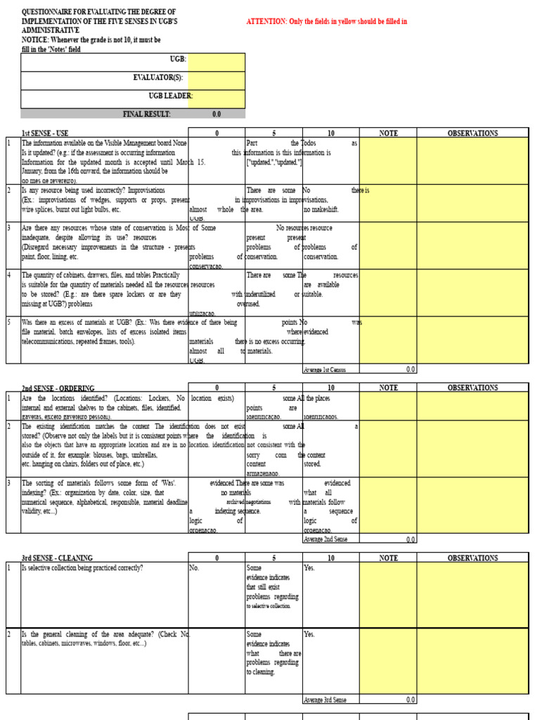 Five Senses Evaluation Questionnaire for UGB | PDF