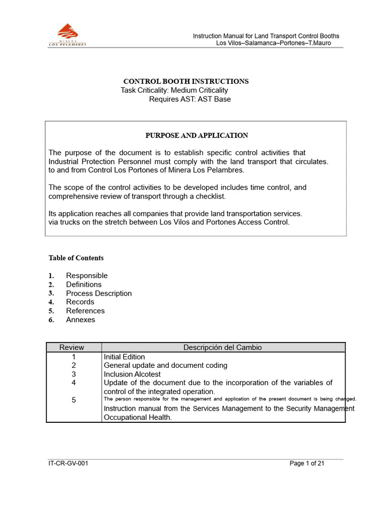 IT-CR-GV-001 Control Booth Instructions | PDF | Dangerous Goods ...
