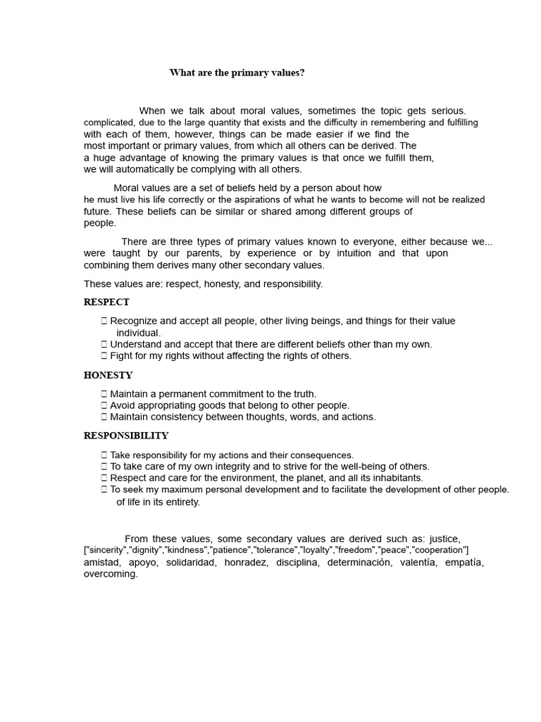 Key Primary Moral Values Explained | PDF