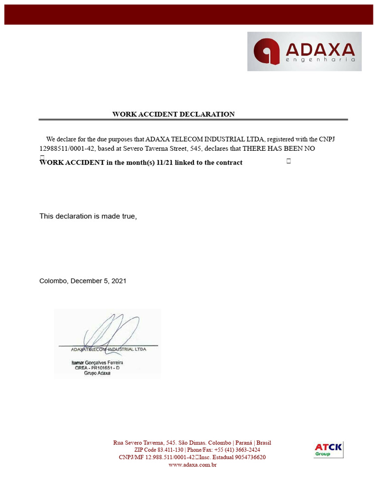 WORK ACCIDENT DECLARATION 1121 | PDF