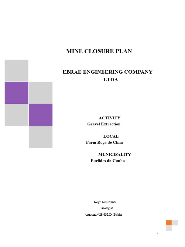 Mine Closure Plan Pdf Mining Earth Sciences