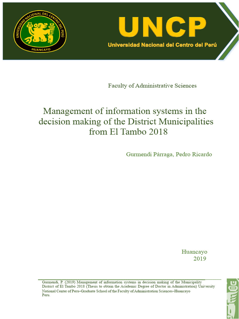 Thesis On The Management of Information Systems in The Decision-Making ...