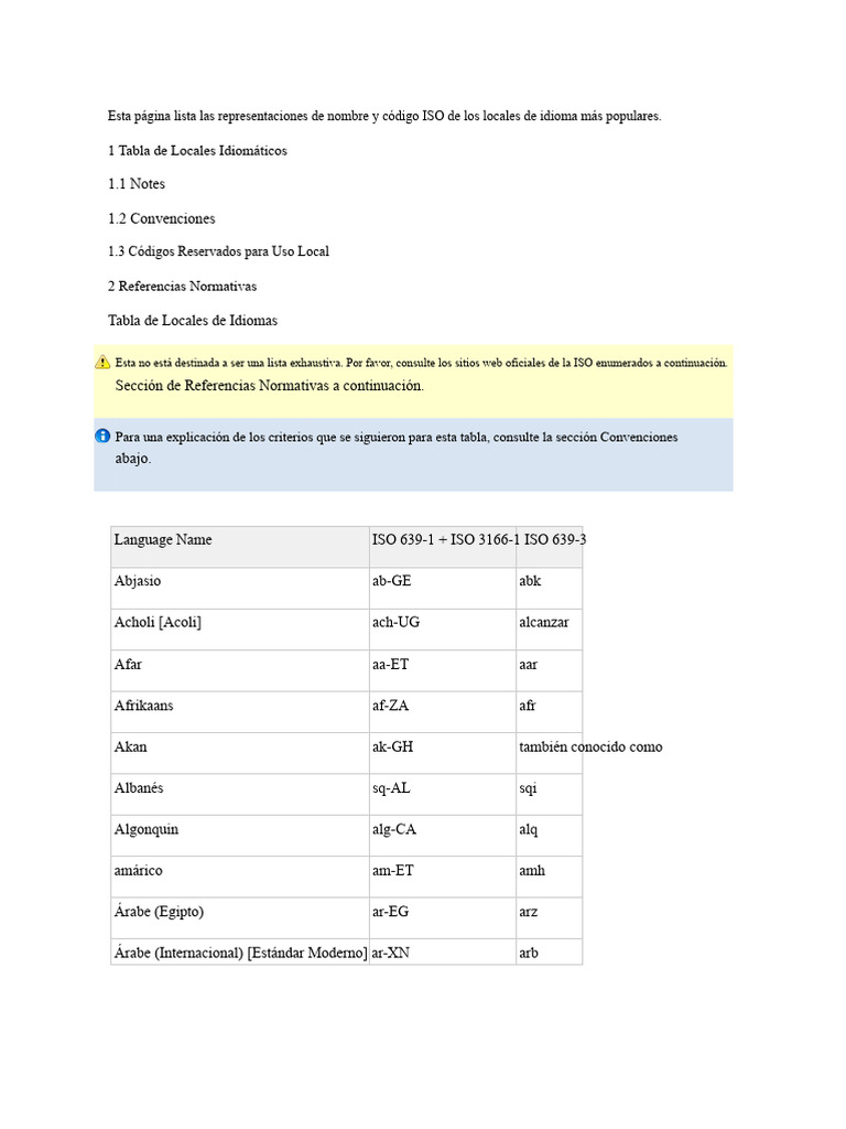 Códigos ISO de Locales Idiomáticos | PDF | Lingüística | Idiomas