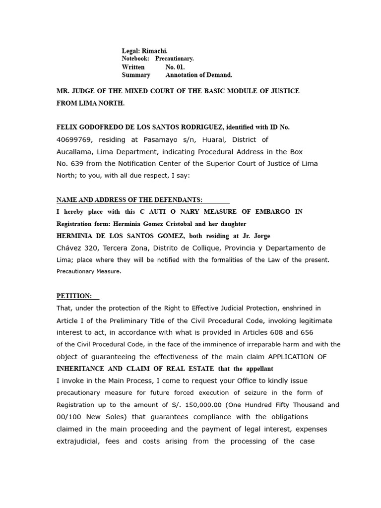 Precautionary Measure Annotation of Inheritance Request | PDF | Lawsuit ...