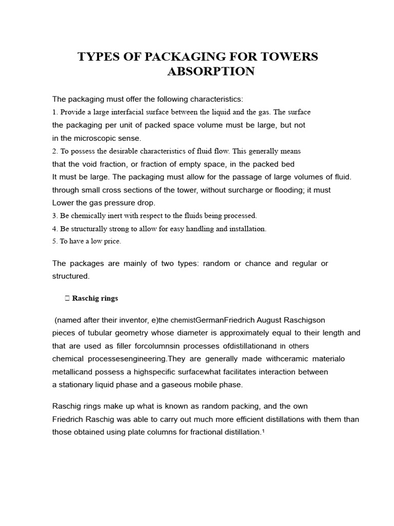 Types of Tower Packaging Explained | PDF | Distillation | Liquids