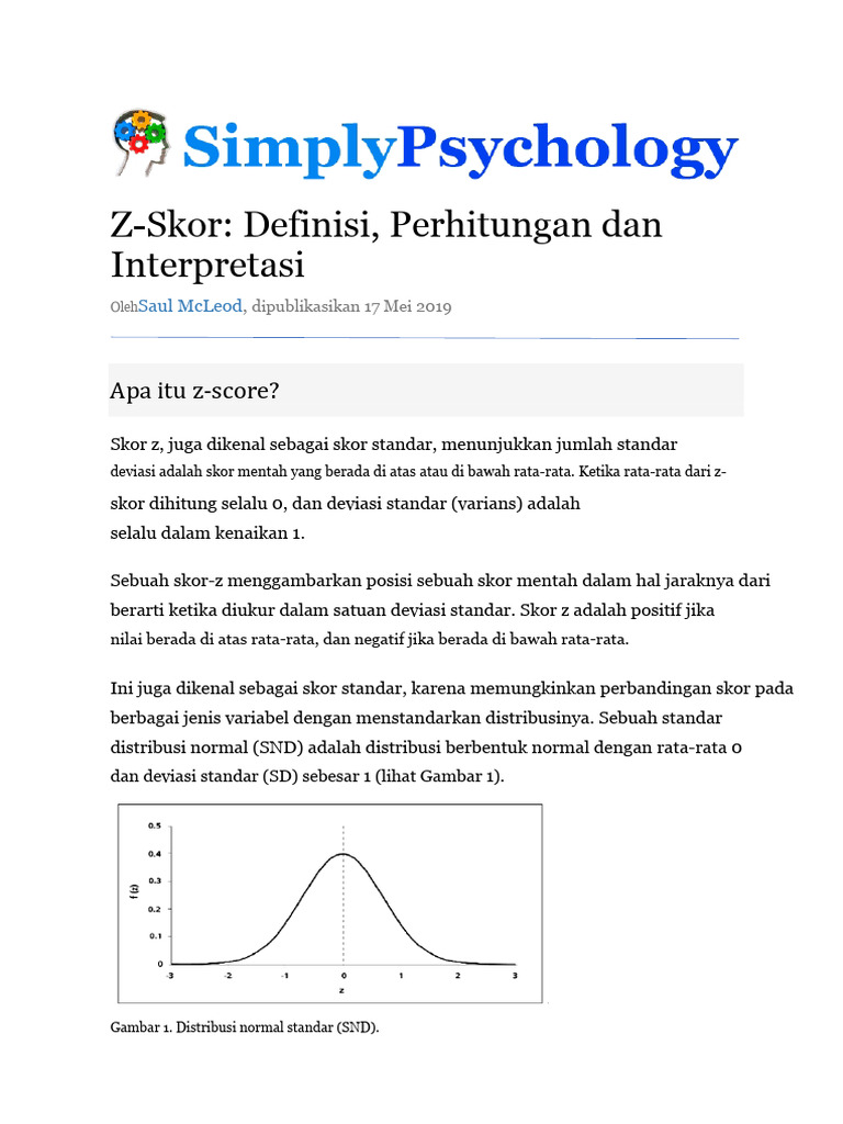 Z-Skor: Definisi dan Cara Perhitungan | PDF