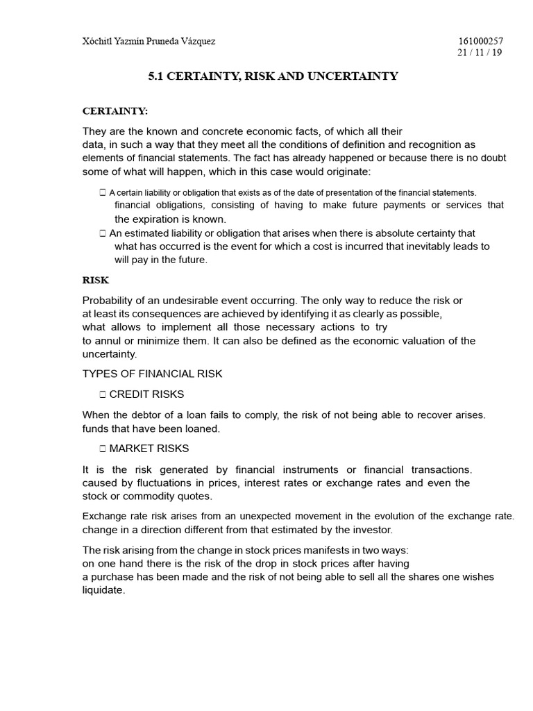 5.1 Certainty, Risk, and Uncertainty | PDF | Financial Risk | Risk