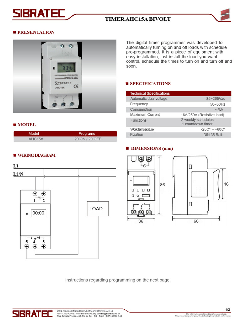 Digital Timer AHC15A Installation Guide | PDF | Manufactured Goods ...