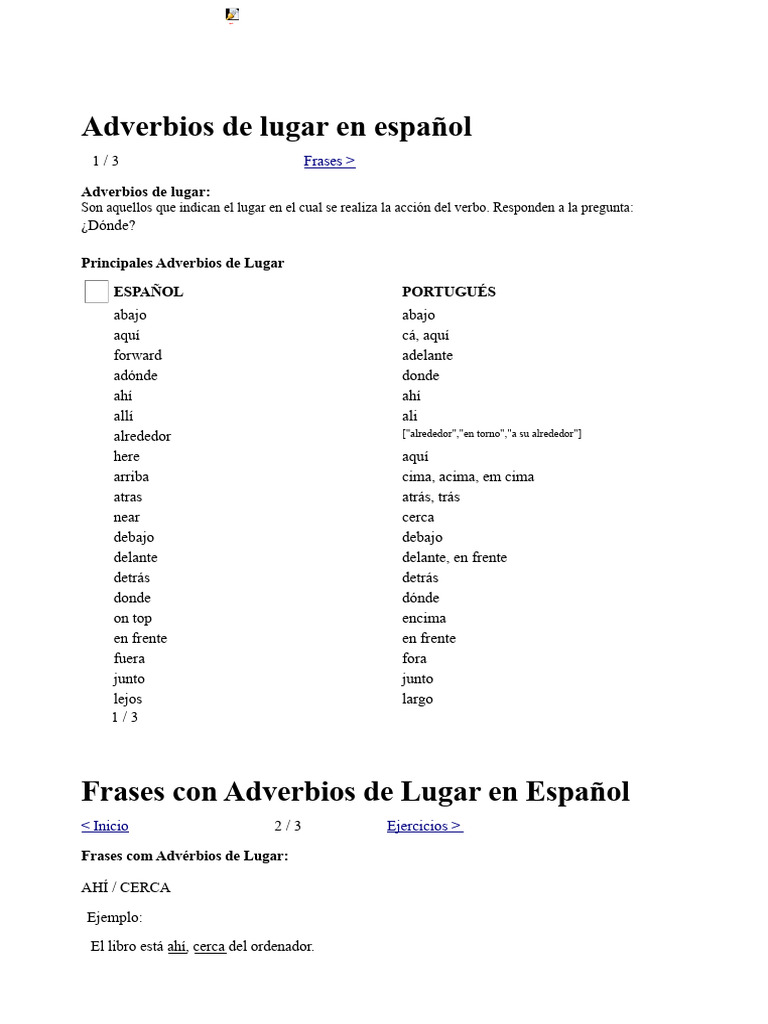 Adverbio de Lugar | PDF | Adverbio
