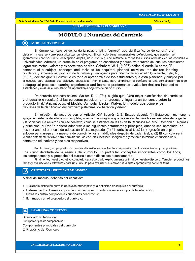 Guía de Estudio del Currículo Escolar | PDF | Plan de estudios ...