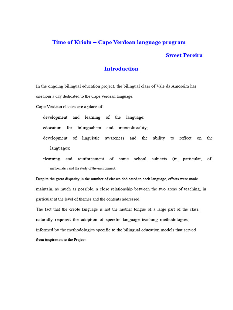 Cape Verdean Language Education Program | PDF | Word | Semantics