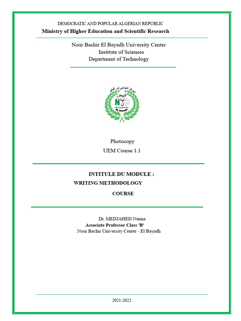 Writing Methodology Course Overview | PDF | Methodology | Bibliography