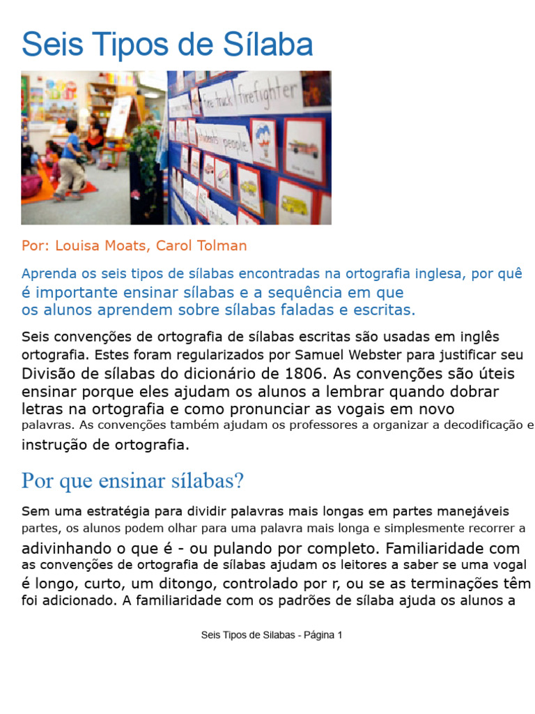 seis tipos de sílabas | PDF | Sílaba | Vogal