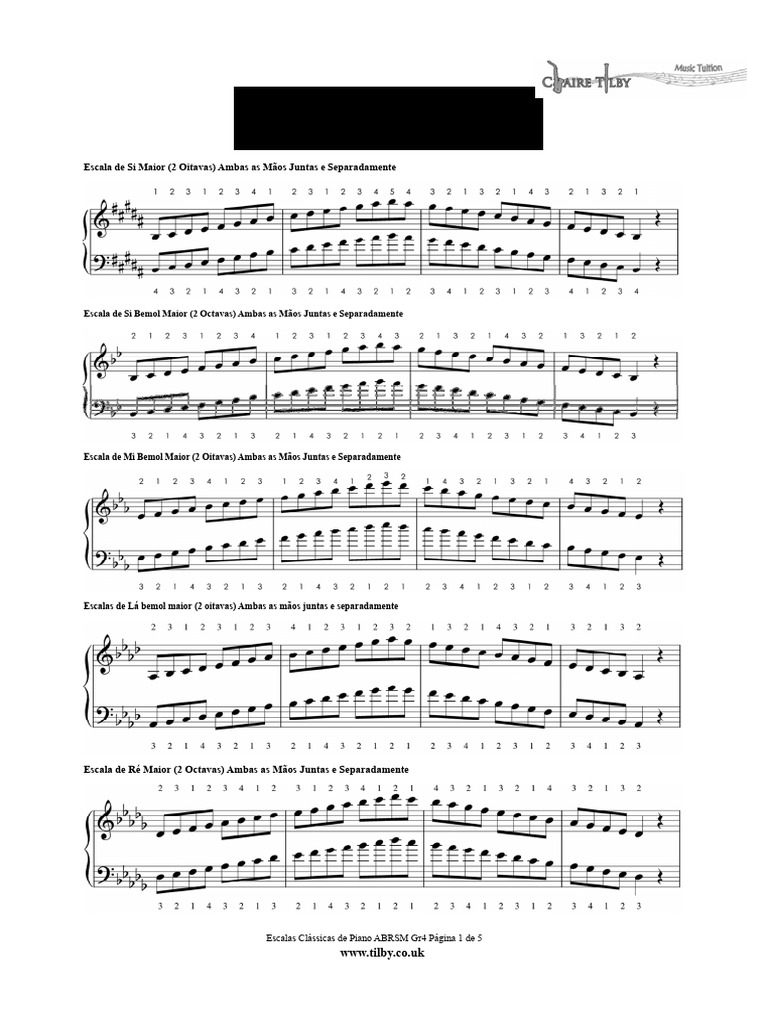 Escalas e Arpejos Piano ABRSM 4º Ano | PDF | Escala (música) | Piano
