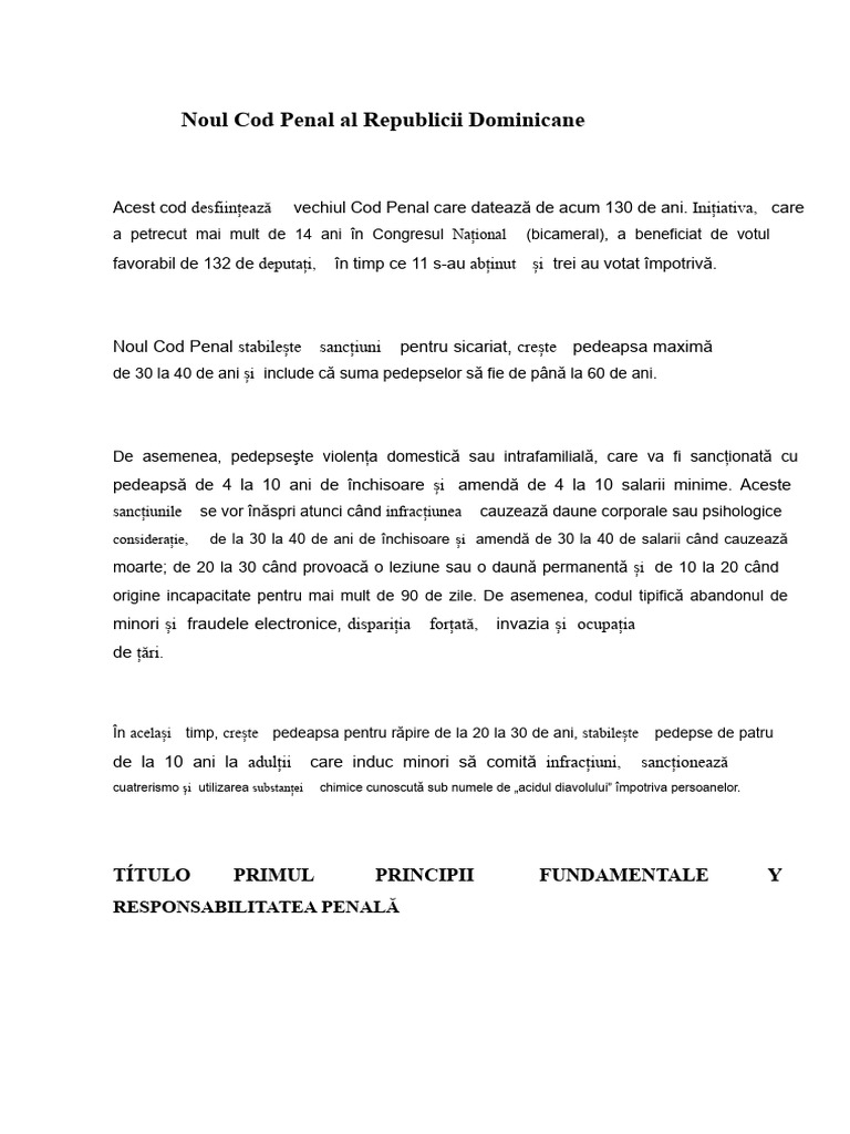Noul Cod Penal Al Republicii Dominicane | PDF