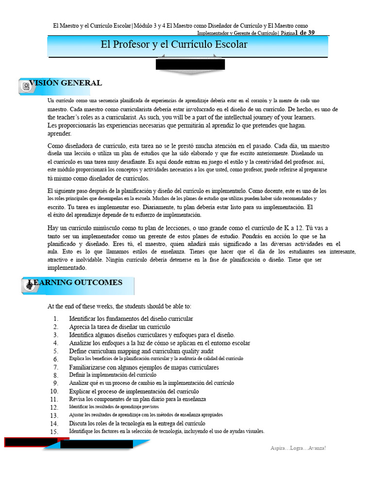 Diseño e Implementación del Currículo Escolar | PDF | Plan de estudios ...