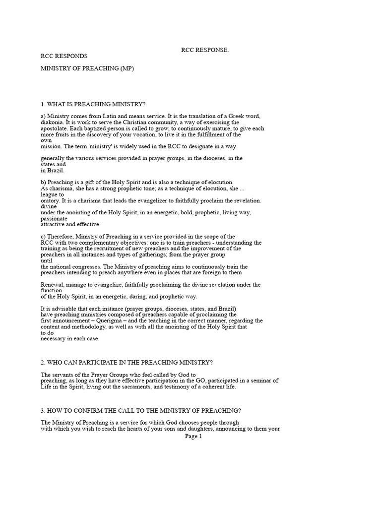 RCC Preaching Ministry Guidelines | PDF | Sermon | Prayer