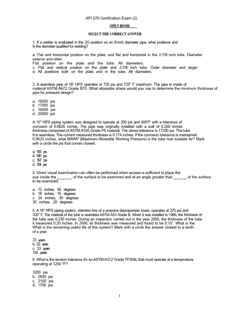 API 570 Certification Exam Questions | PDF | Pipe (Fluid Conveyance ...