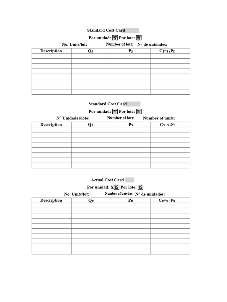 Standard and Actual Cost Card Guide | PDF