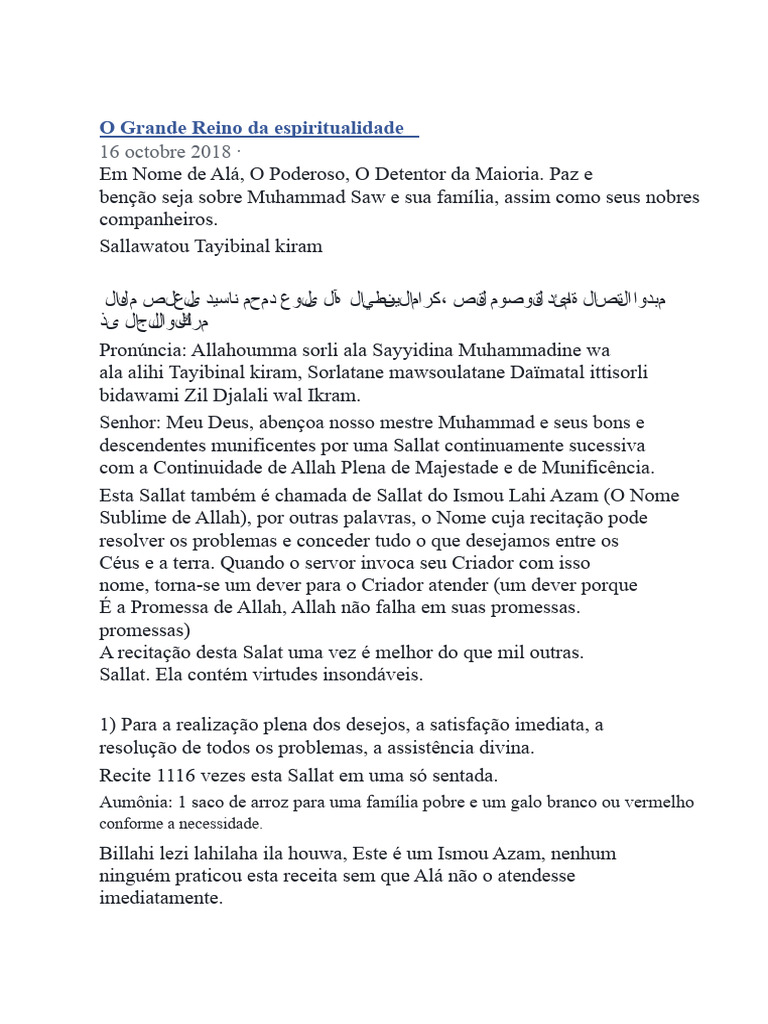 Receitas Espirituais e Oração de Sallat | PDF | Noé | Alá