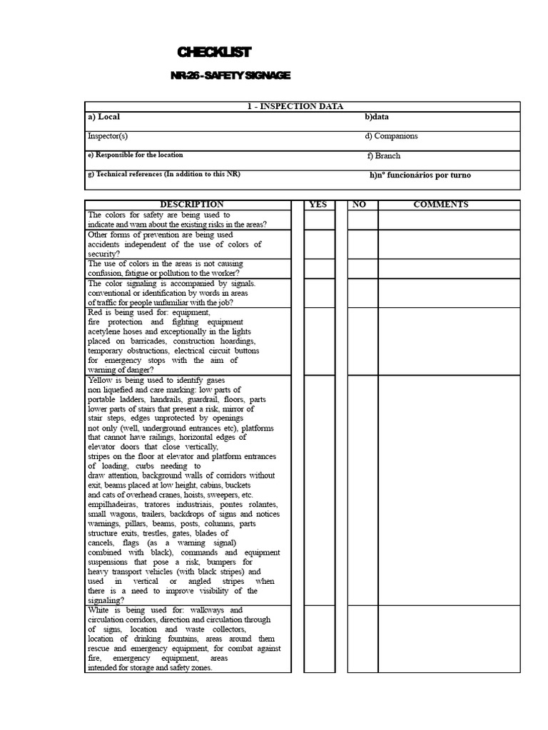 Safety Signage Compliance Checklist | PDF | Dangerous Goods