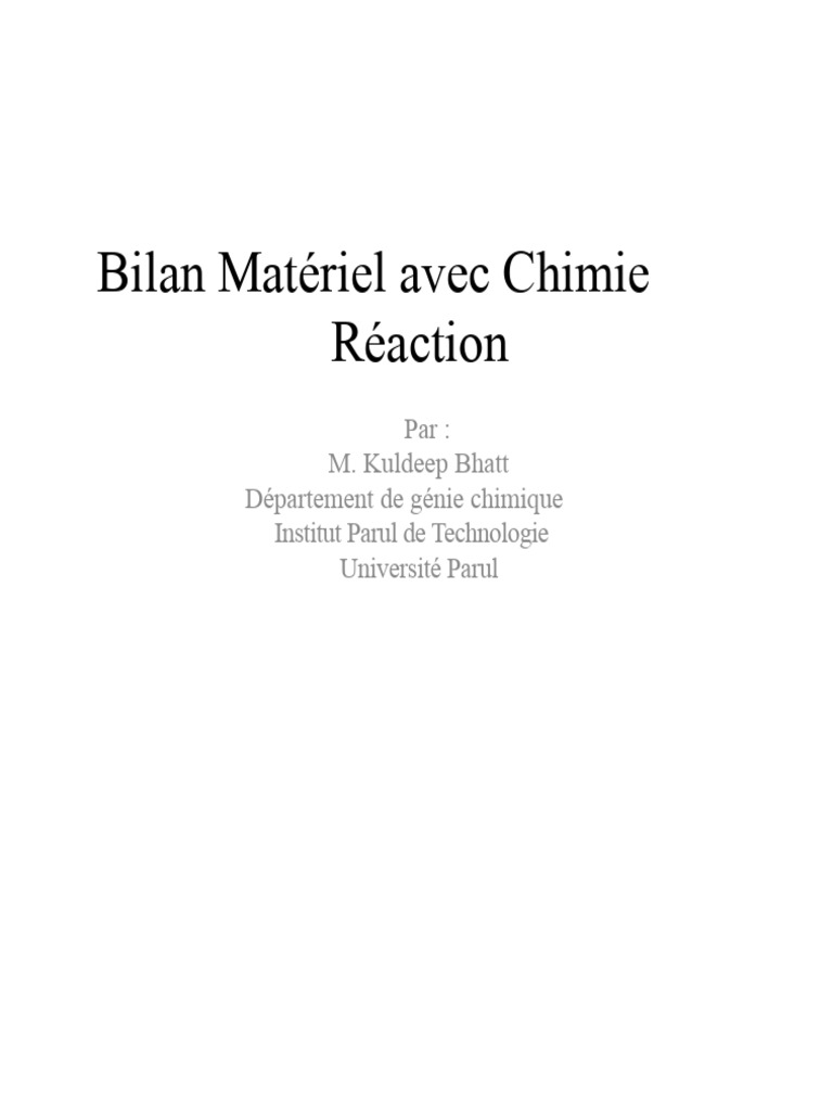 Bilan Matériel en Chimie Réactionnelle | PDF | Stœchiométrie | Méthanol