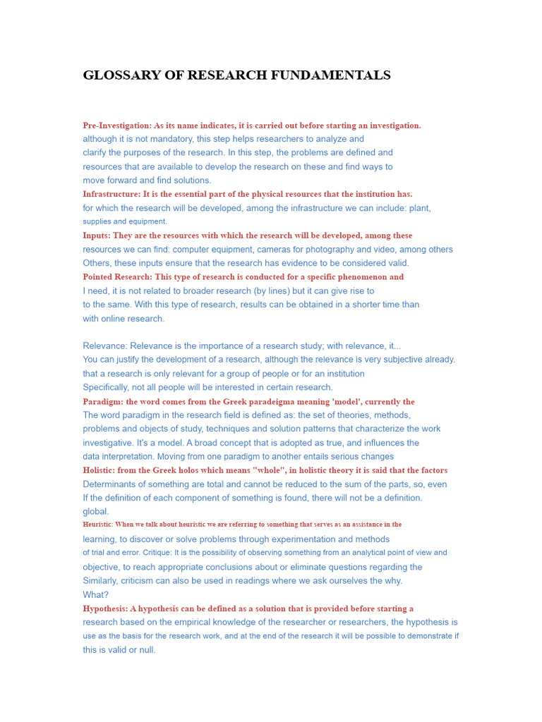 Research Fundamentals Glossary | PDF | Knowledge | Theory