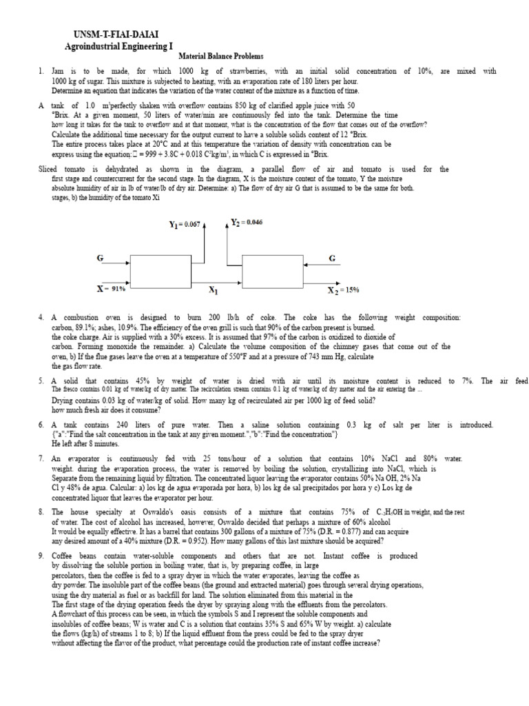 Material Balance Problems in Agroengineering | PDF | Water | Soybean