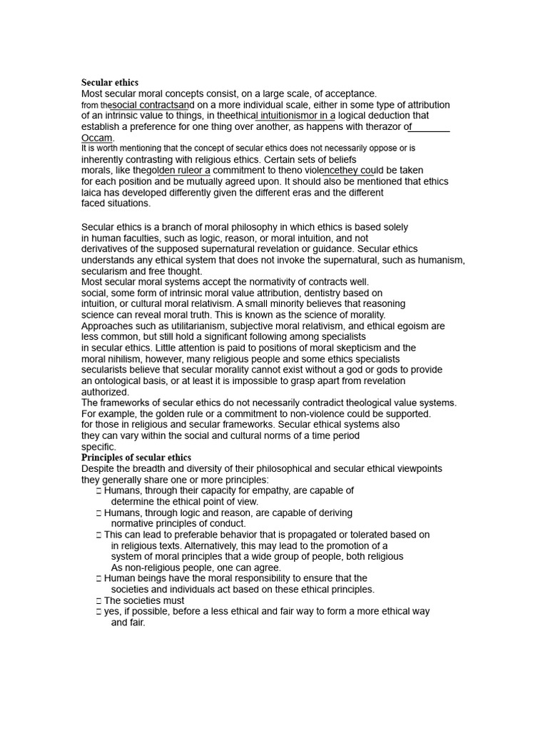 Understanding Secular Ethics Principles | PDF | Humanism | Relativism