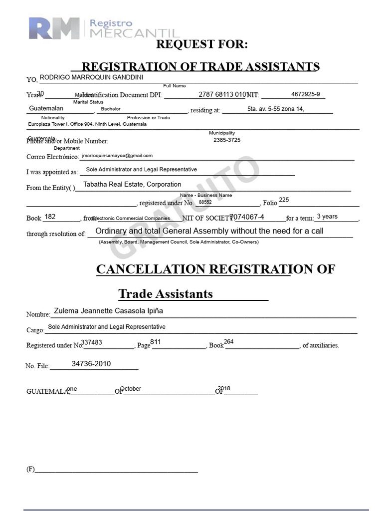 Trade Assistants Registration Request | PDF