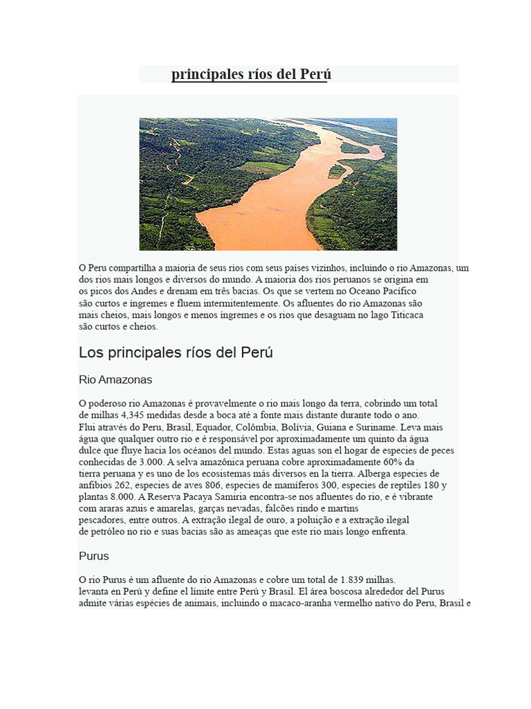 Principais Rios do Peru: Características e Importância | PDF | Rio ...