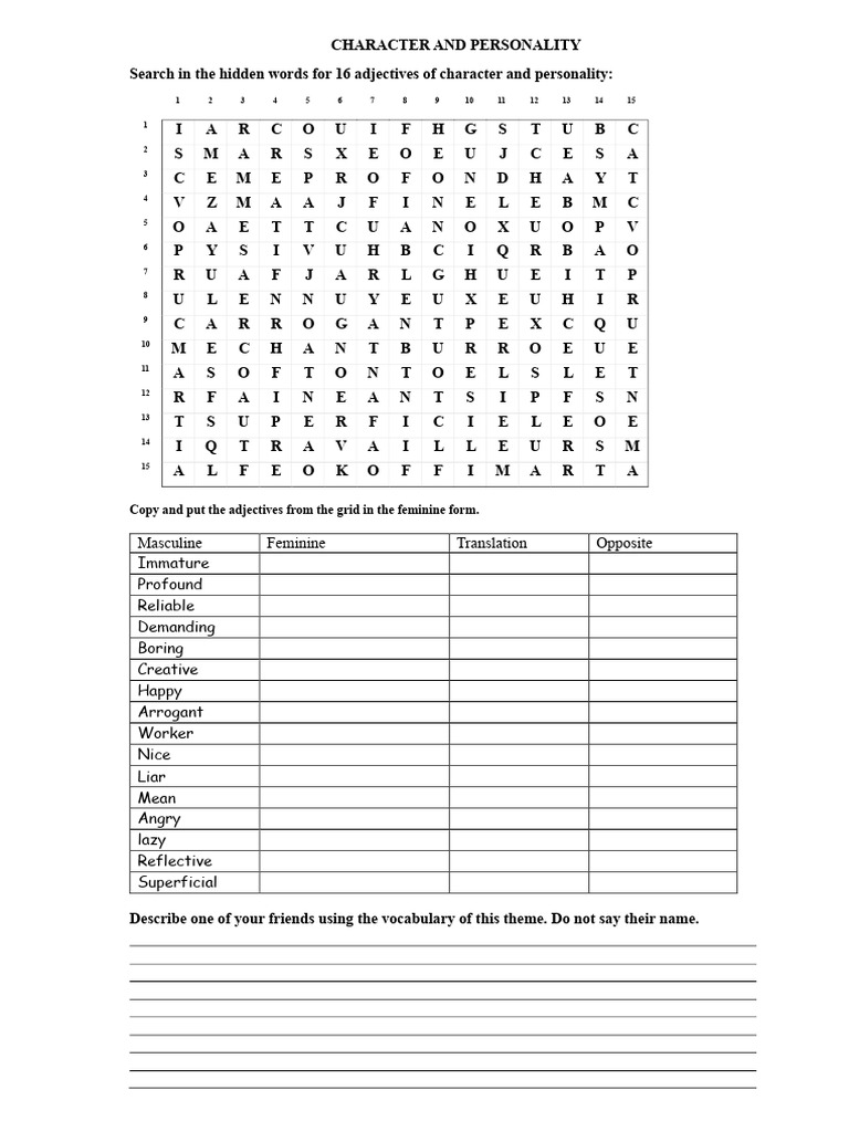 Character and Personality Adjectives | PDF