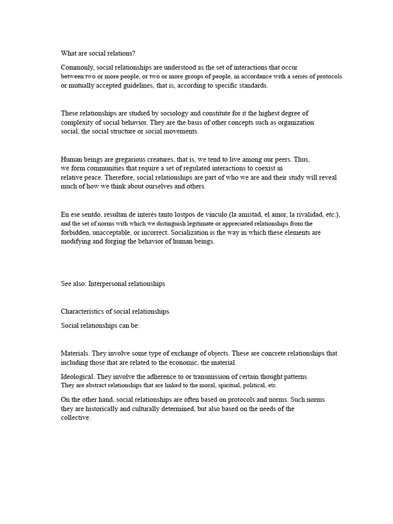 Understanding Social Relationships Explained | PDF | Sociology | Concept