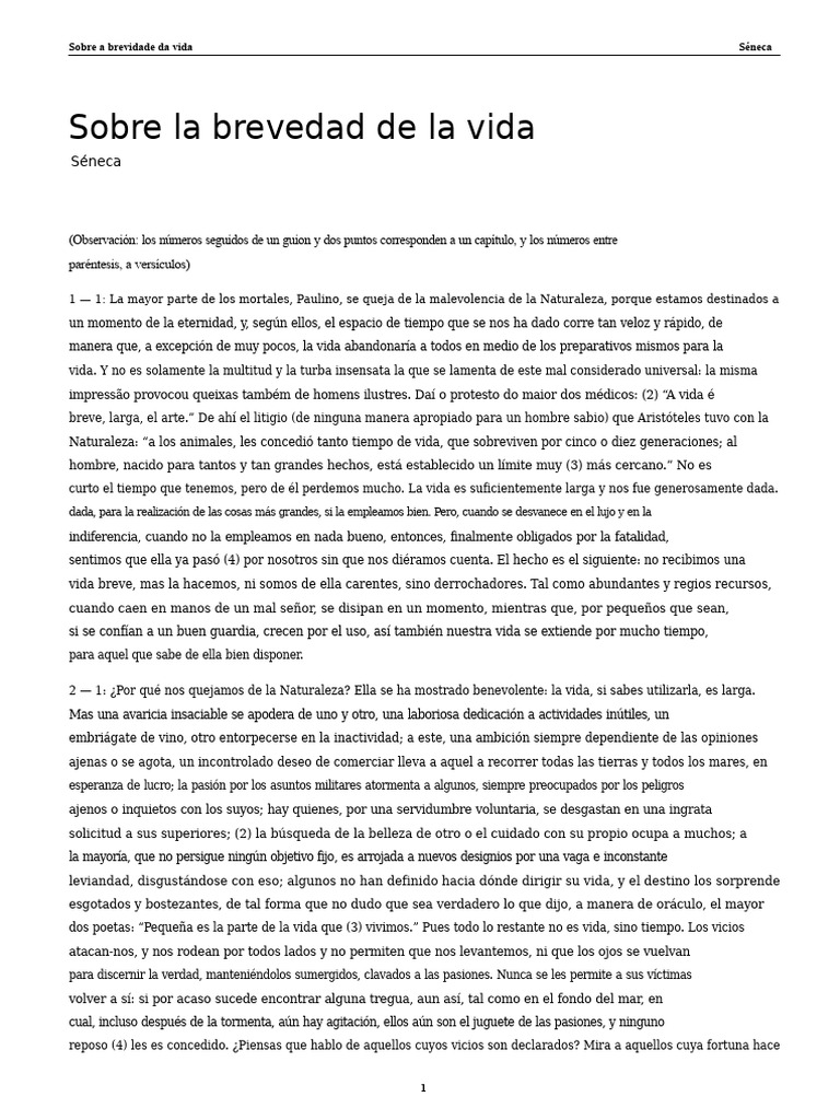 Reflexiones sobre la brevedad de la vida | PDF | Séneca El Joven | Pelo