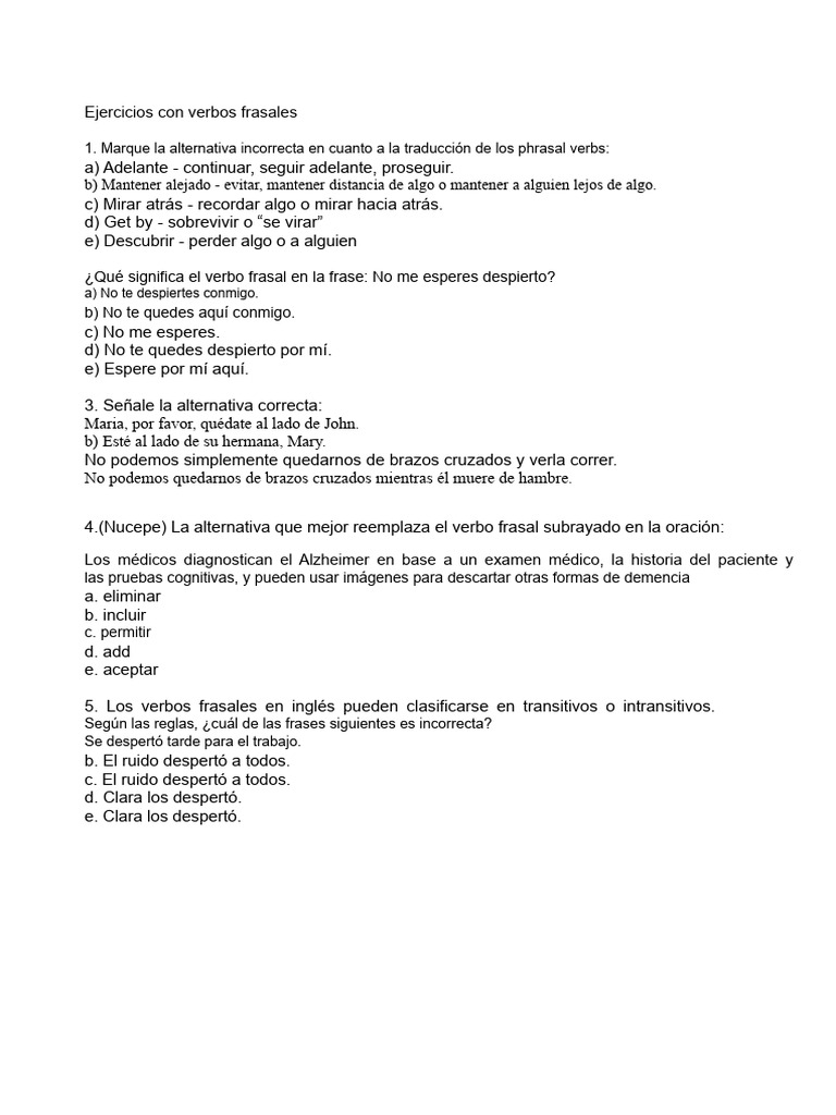Ejercicios de verbos frasales en inglés | PDF