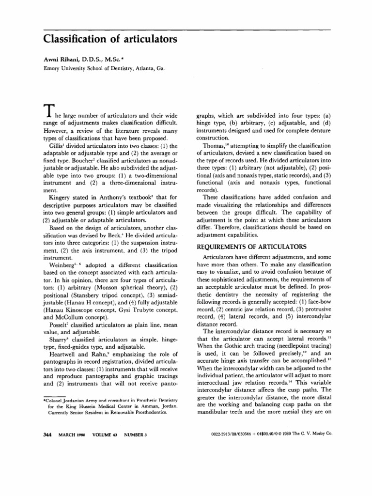 Classification of Articulators PDF Dentistry Mouth
