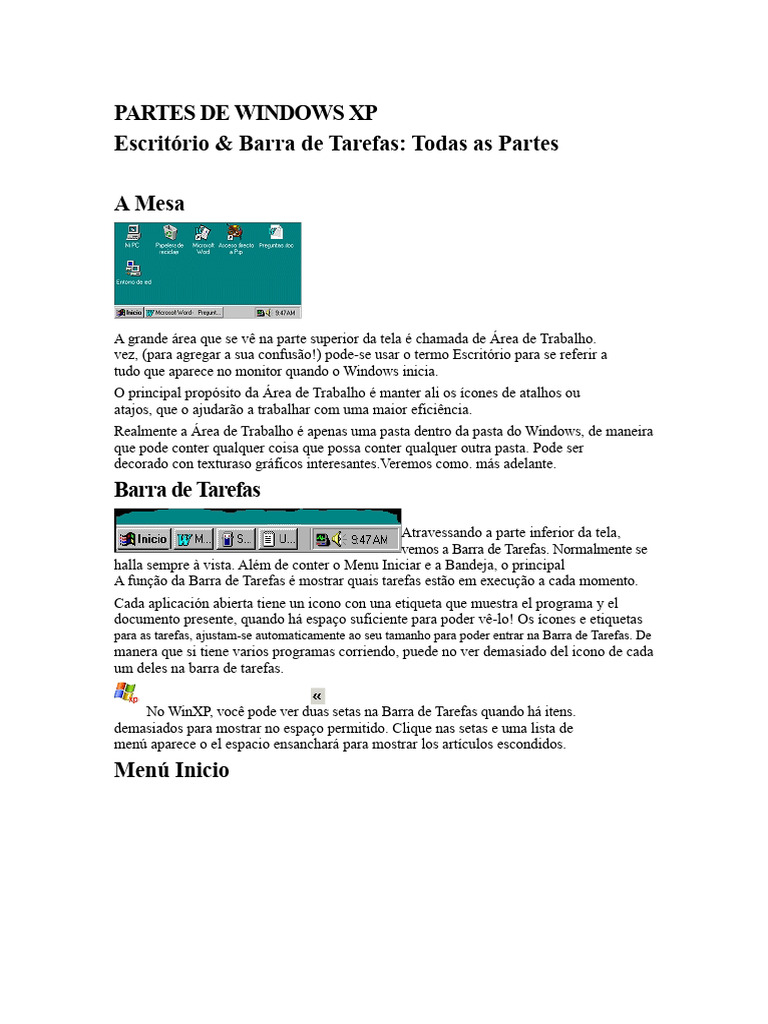 Partes do Windows XP | PDF | Ambiente de desktop | Microsoft Windows