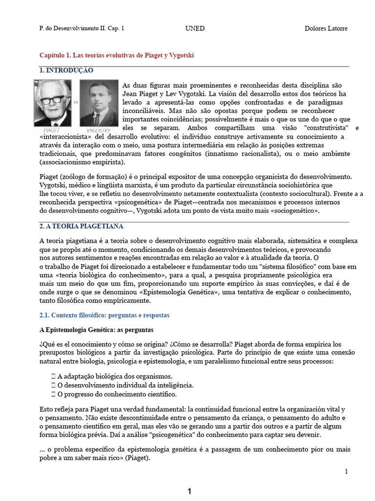 Teorias de Piaget e Vygotski no Desenvolvimento | PDF | Aprendizado ...