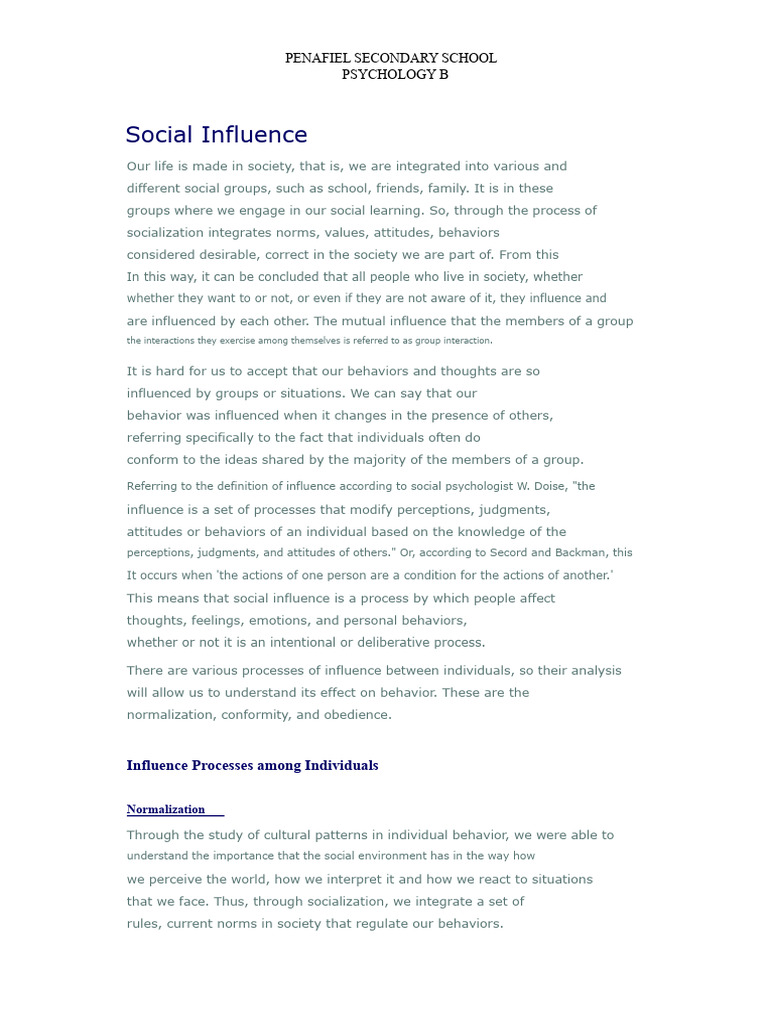 Social Influence: Norms, Conformity, Obedience | PDF | Conformity ...