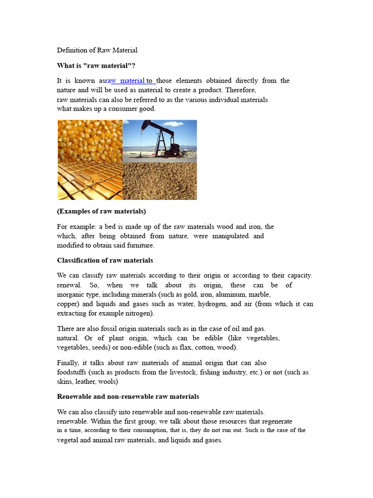 Definition of Raw Material.docx | PDF | Petroleum | Water