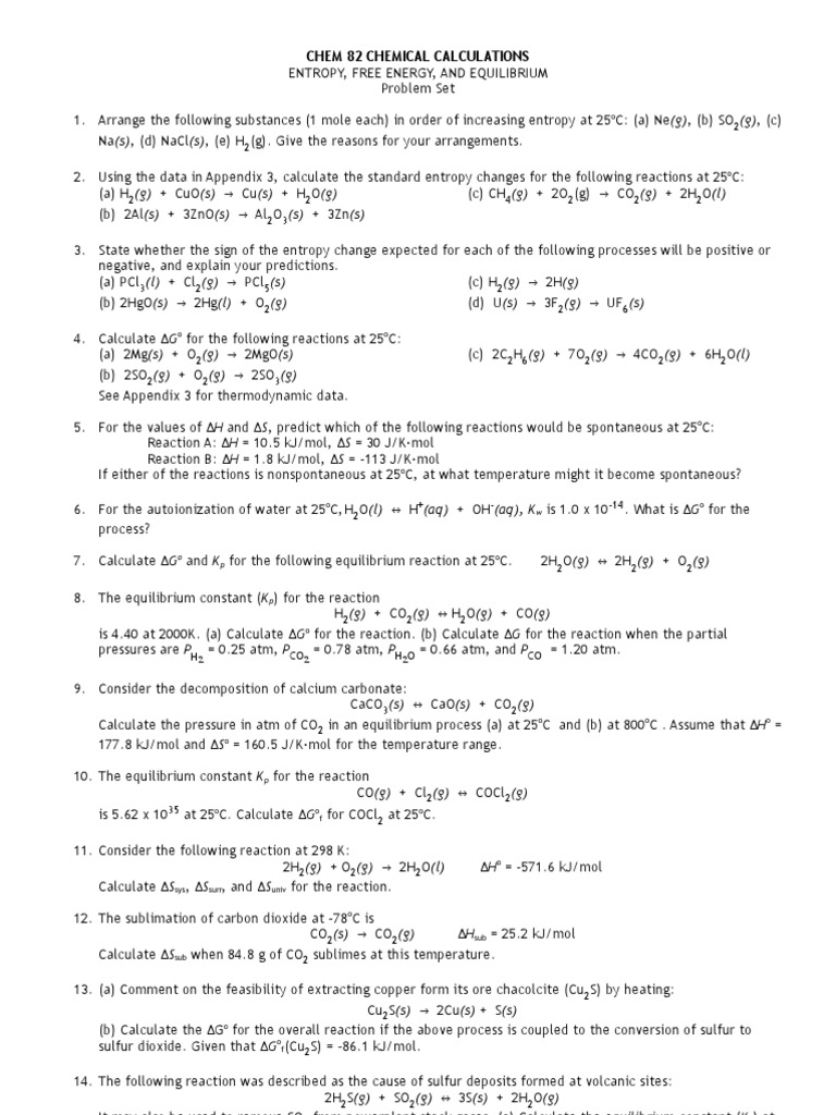 Chem Entropy Problem Set 1 Carbon Dioxide Entropy