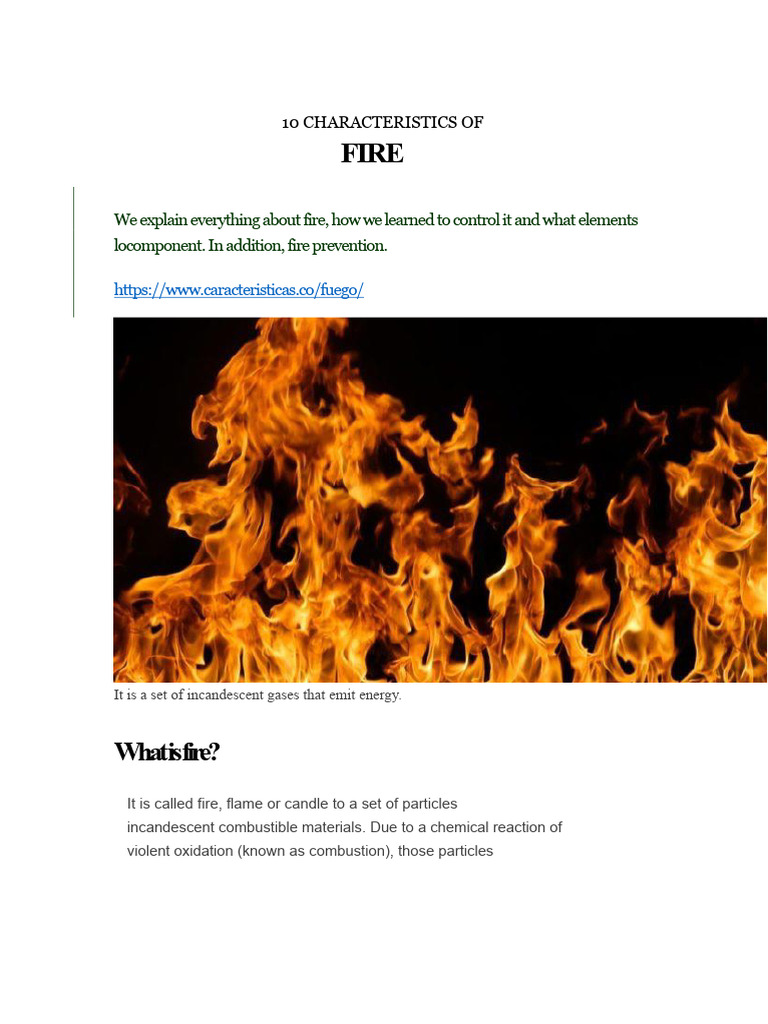 10 Key Characteristics of Fire | PDF | Fires | Combustion