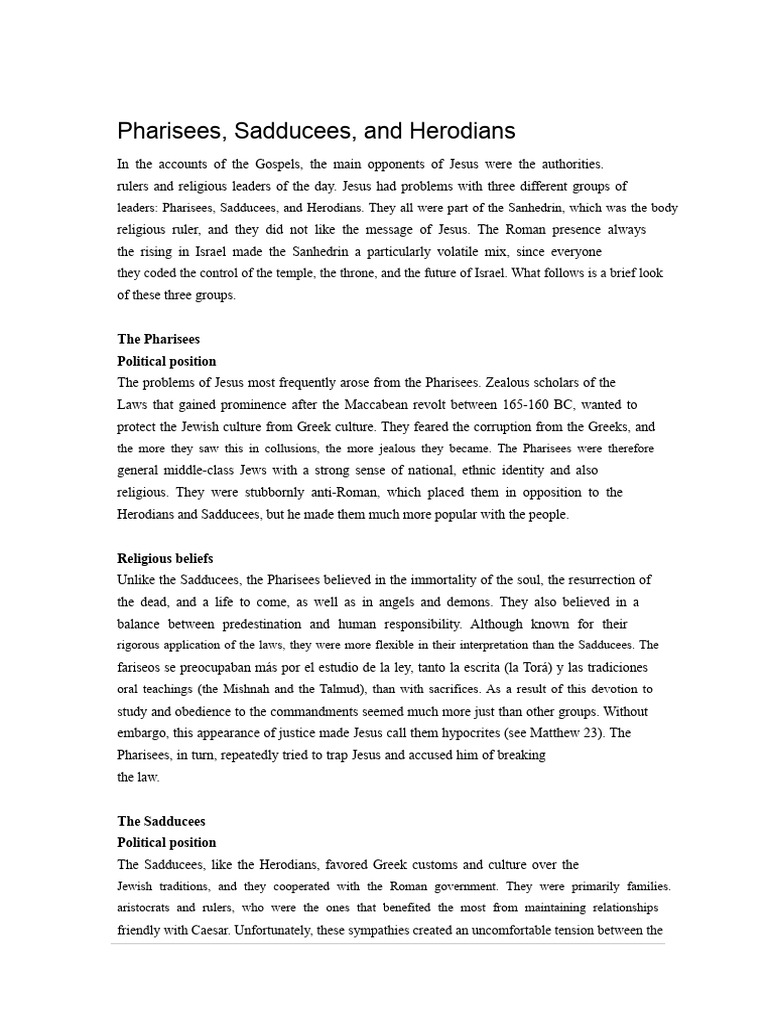 Pharisees, Sadducees, and Herodians Explained | PDF | Pharisees | Jesus
