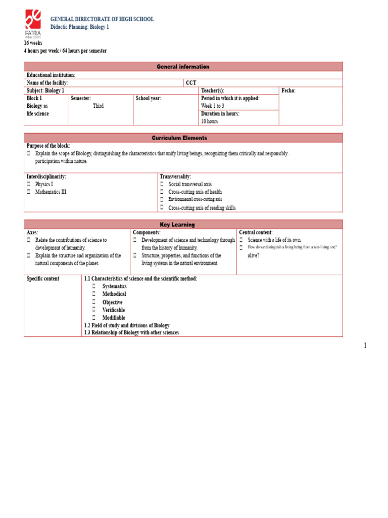 Biology 1 Didactic Planning Guide | PDF | Science | Essays